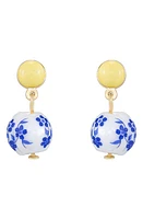 Ettika Chinoiserie Imitation Pearl Drop Earrings in Blue/Yellow Multi at Nordstrom