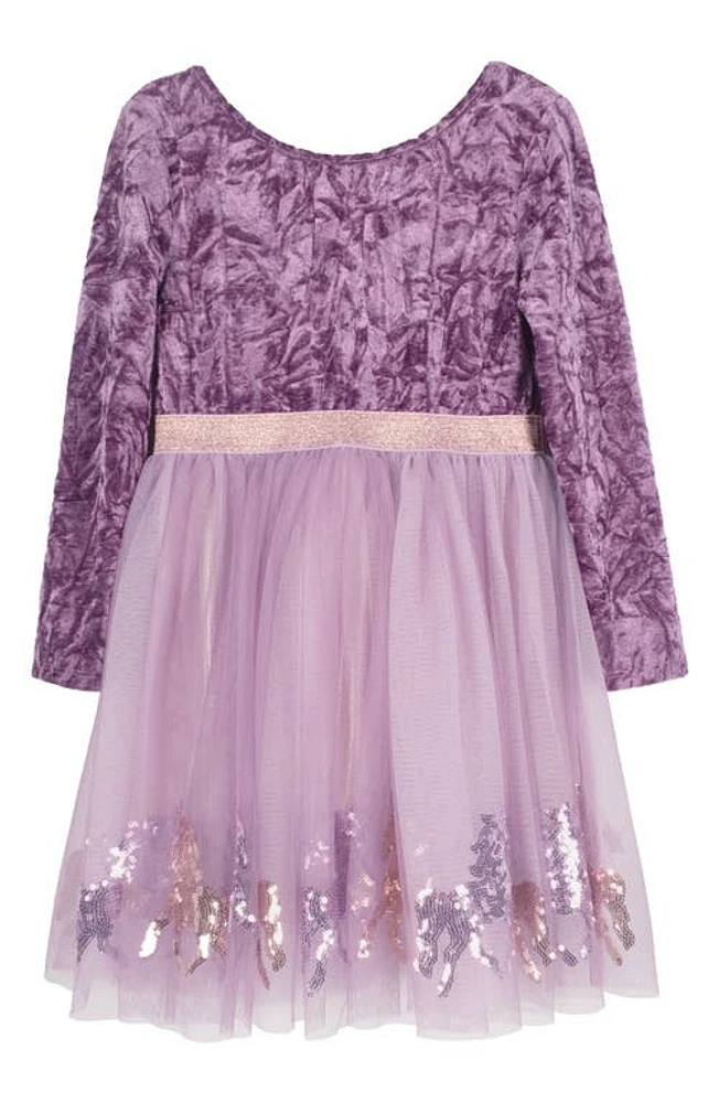 Zunie Kids' Long Sleeve Crushed Velvet & Mesh Party Dress in Dusty Lilac at Nordstrom, Size 8