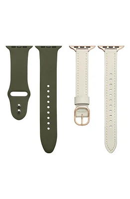 The Posh Tech Assorted 2-Pack Apple Watch Watchbands in White /Olive Green at Nordstrom, Size 38