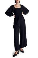 Madewell Lucie Star Jacquard Tie Back Long Sleeve Jumpsuit True Black at Nordstrom,