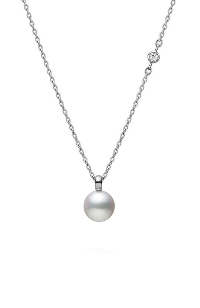 Mikimoto Classic Cultured Pearl & Diamond Pendant Necklace in 18Kw at Nordstrom