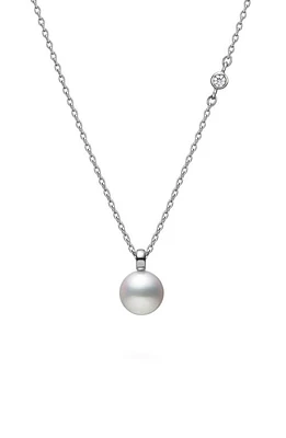 Mikimoto Classic Cultured Pearl & Diamond Pendant Necklace in 18Kw at Nordstrom