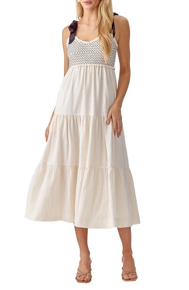 Adelyn Rae Emmeline Smocked Midi Dress Ivory at Nordstrom,