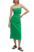 MANGO Cutout Linen Blend Midi Dress Green at Nordstrom,