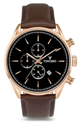 Vincero The Chrono S2 Chronograph Leather Strap Watch, 43mm in Rose Gold at Nordstrom