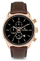 Vincero The Chrono S2 Chronograph Leather Strap Watch, 43mm in Rose Gold at Nordstrom