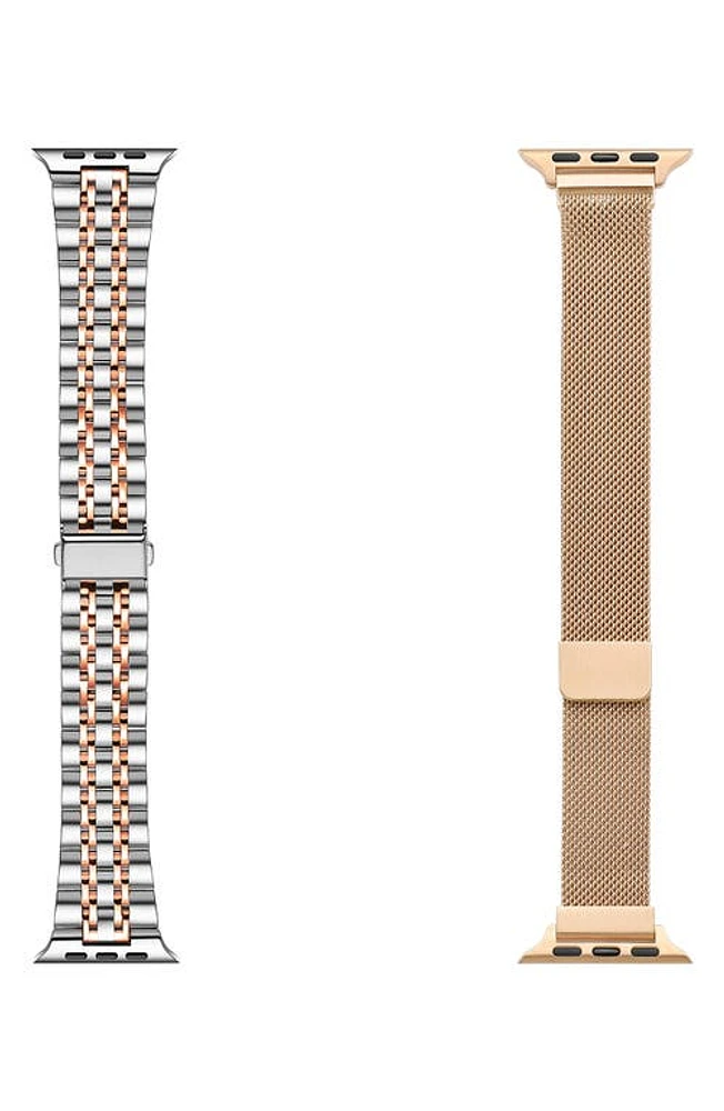 The Posh Tech Assorted 2-Pack Stainless Steel Apple Watch Watchbands in Silver /Rose Gold at Nordstrom