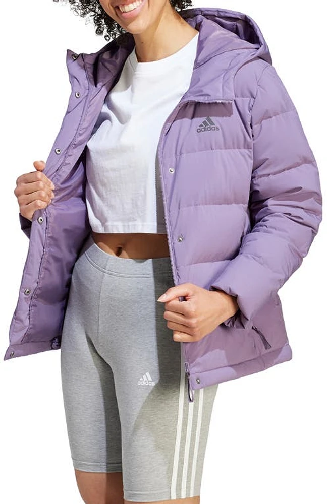 adidas Helionic Hooded Down Jacket Shadow Violet at Nordstrom, Regular