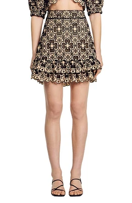 sandro Piniata Broderie Anglaise Cotton Skirt in Beige /Black at Nordstrom, Size 1