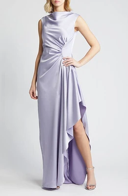 Amsale Half Moon Asymmetric Hem Satin Gown Lilac at Nordstrom,