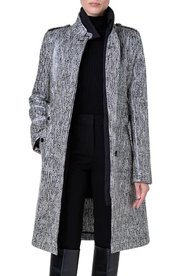 Akris punto Lacquered Tweed Rain Coat with Removable Lining Black-Cream at Nordstrom,