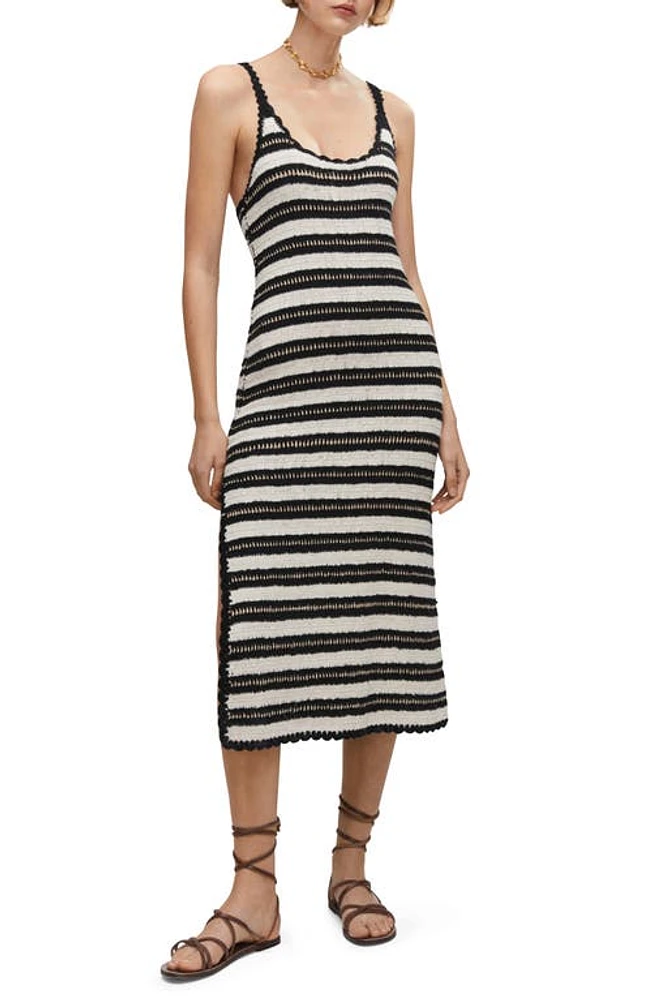 MANGO Stripe Crochet Midi Dress Black at Nordstrom,