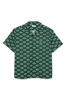 Lacoste Relaxed Fit Logo Print Short Sleeve Button-Up Camp Shirt in Green/Flour at Nordstrom, Size 16.5