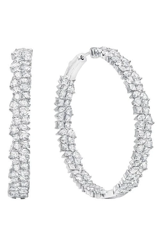 Crislu Cubic Zirconia Cluster Inside Out Hoop Earrings in Platinum at Nordstrom