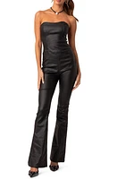 EDIKTED Luna Strapless Flared Faux Leather Jumpsuit Black at Nordstrom,