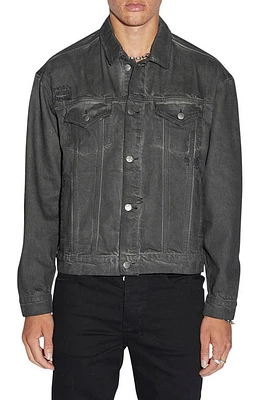 Ksubi Oh G Oil Slick Rip & Repair Denim Trucker Jacket Black at Nordstrom,