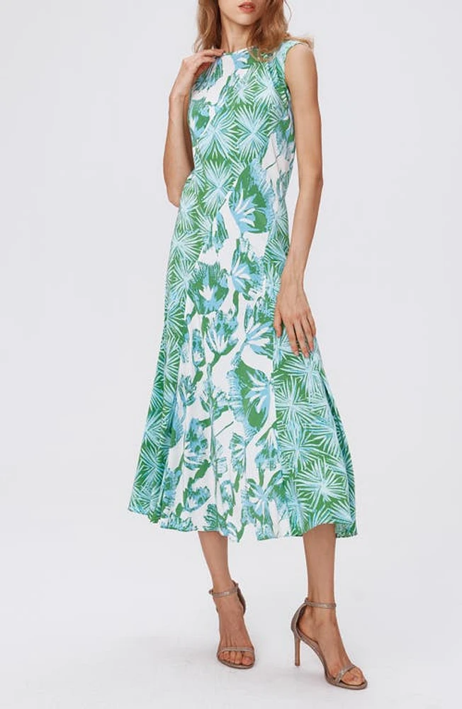 Diane von Furstenberg Sunniva Mixed Print Midi Dress Sea Trees Lg/Sea Holley Green at Nordstrom,