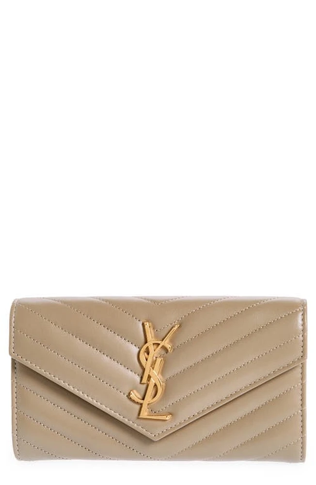 Saint Laurent Cassandre Envelope Flat Leather Card Case in Dusty Grey at Nordstrom