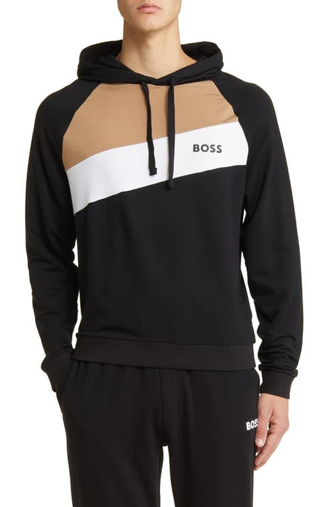 BOSS Fashion Colorblock Lounge Hoodie Black at Nordstrom,