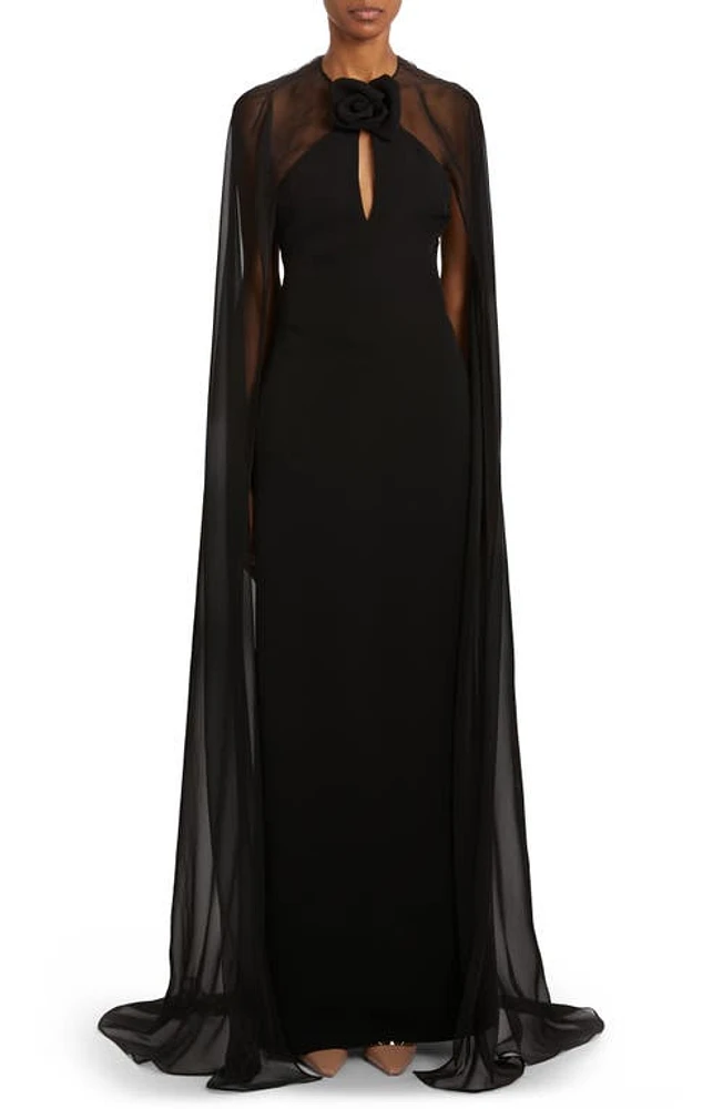 Valentino Cape Overlay Cady Couture Gown in Nero at Nordstrom, Size 6 Us