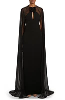 Valentino Cape Overlay Cady Couture Gown in Nero at Nordstrom, Size 6 Us