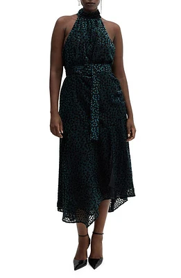 MANGO Polka Dot Belted Velvet Midi Dress Black at Nordstrom,