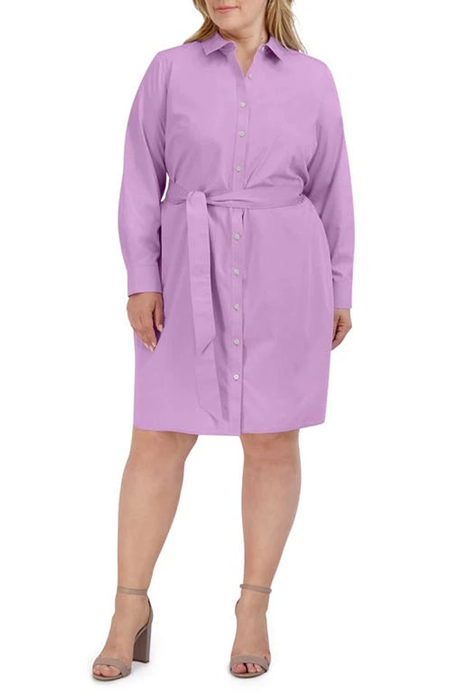 Foxcroft Rocca Long Sleeve Popover Shirtdress in Soft Violet at Nordstrom, Size 1X