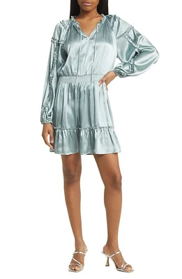 All Favor Ruffle Long Sleeve Satin Minidress at Nordstrom,