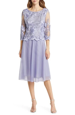 Alex Evenings Illusion Sleeve Embroidered Midi Dress at Nordstrom,