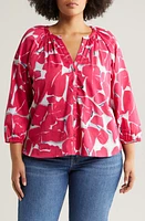 NIC+ZOE Bold Petals Cotton Button-Up Shirt in Red Multi at Nordstrom, Size 3X