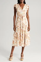 PAIGE Rozlyn Floral Tiered Silk Midi Dress in Cream Multi at Nordstrom, Size 8