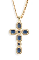 VIDAKUSH Ornate Cubic Zirconia Cross Pendant Necklace in Sapphire at Nordstrom, Size 18