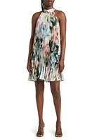 Adelyn Rae Print Pleated Sleeveless Minidress Light Green Multi at Nordstrom,