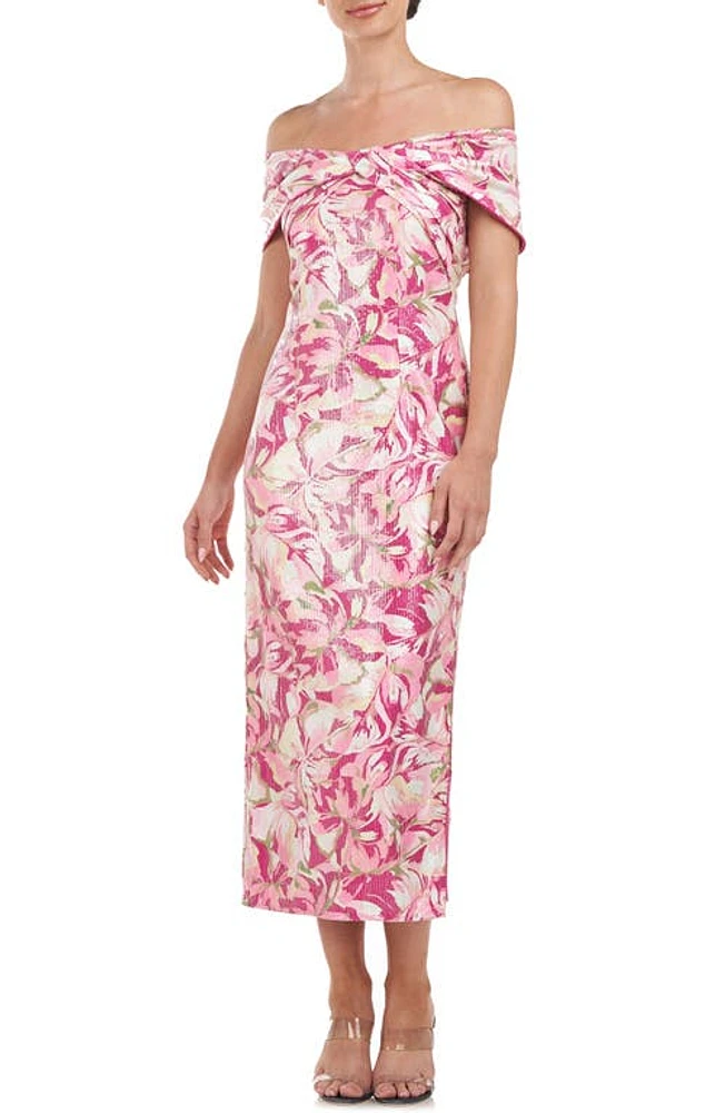 JS Collections Marina Off the Shoulder Midi Dress Sangria Multi at Nordstrom,