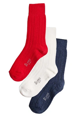 Stems Assorted 3-Pack Luxe Merino Wool & Cashmere Blend Crew Socks in Navy/Ivory/Red at Nordstrom