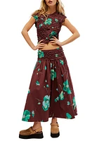 Free People Carino Floral Two-Piece Stretch Cotton Crop Top & Midi Skirt French Chocolate Com at Nordstrom,