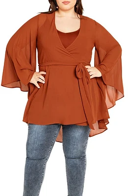 City Chic Fleetwood Chiffon Wrap Tunic in Ginger at Nordstrom, Size Xl