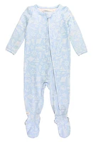 RuggedButts Coastal Treasure Fitted One-Piece Footie Pajamas in Blue at Nordstrom, Size 12-18M