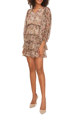 Vince Camuto Paisley Print Metallic Tiered Minidress French Roast at Nordstrom,