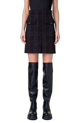 Akris Windowpane Plaid Virgin Wool Skirt in 949 Black-Mocca at Nordstrom, Size 14