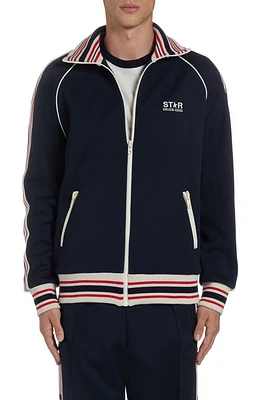 Golden Goose Stripe Trim Raglan Sleeve Track Jacket Dark Blue/Papyrus at Nordstrom,