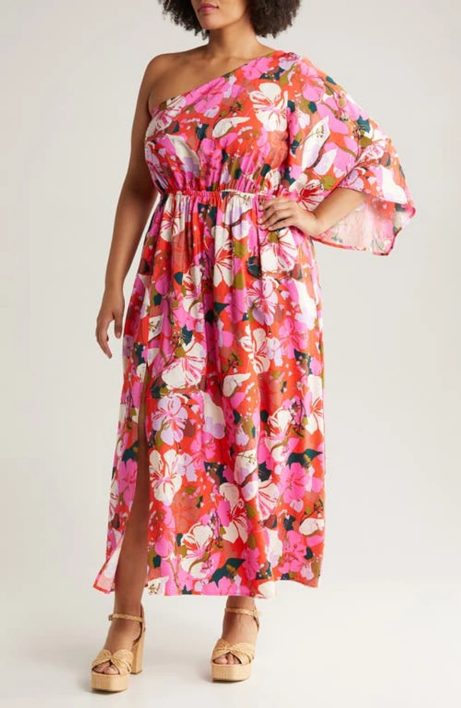 Chelsea28 Floral One-Shoulder Maxi Dress Red G- Beige Lena Graphic at Nordstrom,