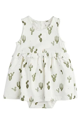 FIRSTS by Petit Lem Cactus Print Stretch Organic Cotton Skirted Bodysuit Off White at Nordstrom,