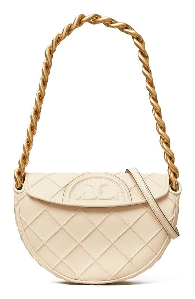 Tory Burch Mini Fleming Soft Crescent Shoulder Bag in New Cream at Nordstrom