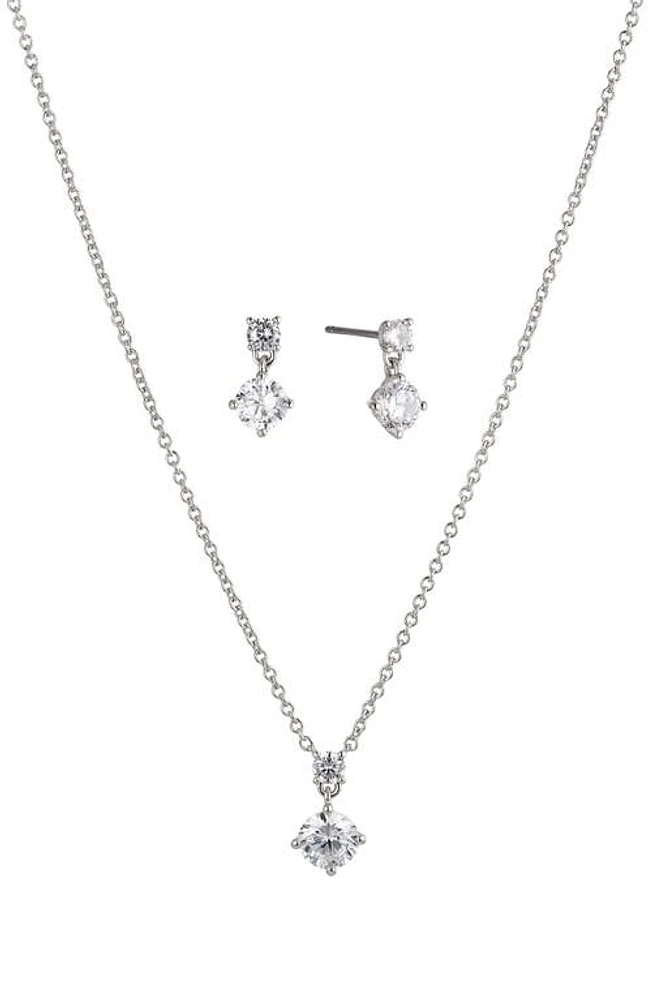 Nadri Stud Earrings & Pendant Necklace Set in Rhodium at Nordstrom