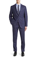 Peter Millar Tailored Fit Windowpane Plaid Wool Suit in Blue at Nordstrom, Size 42 Regular