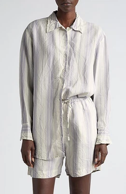 BITE Studios Portico Stripe Rumpled Satin Button-Up Shirt Glicine at Nordstrom, Us