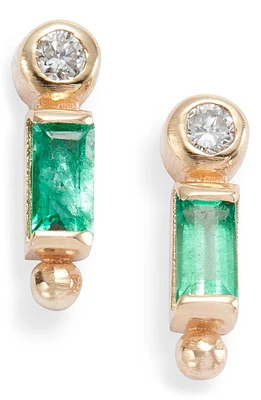 Anzie Clo Emerald Baguette & Diamond Stud Earrings in Green at Nordstrom