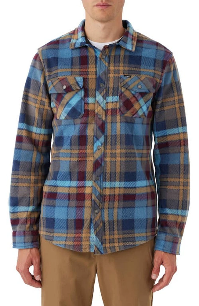 O'Neill Glacier Check Fleece Snap-Up Shirt in Blue Shadow at Nordstrom, Size Small