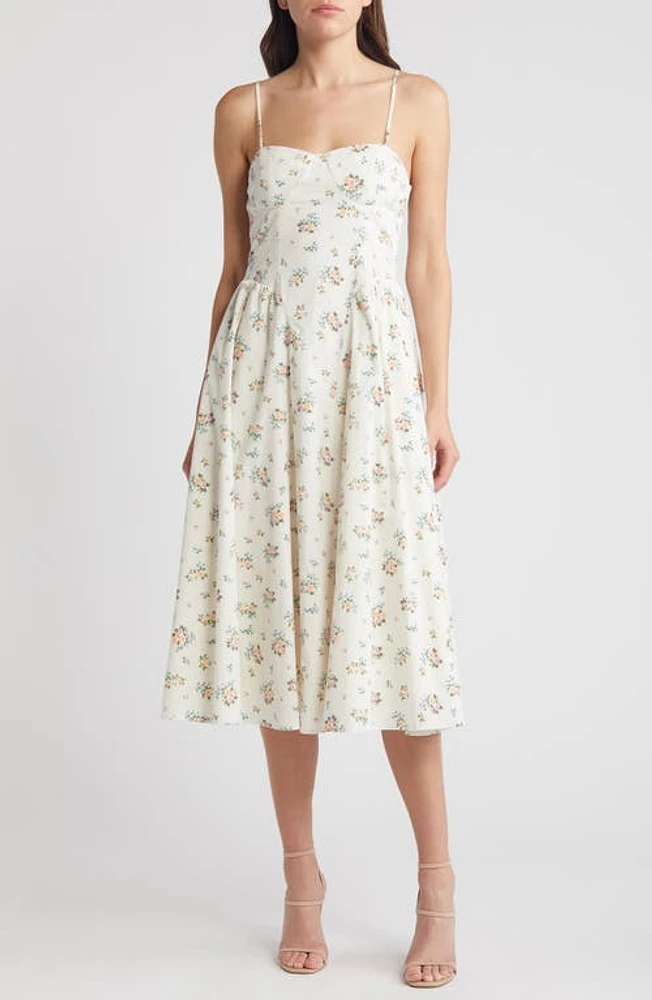 Charles Henry Floral Print Bustier Sleeveless Maxi Dress Ivory Ditsy at Nordstrom,